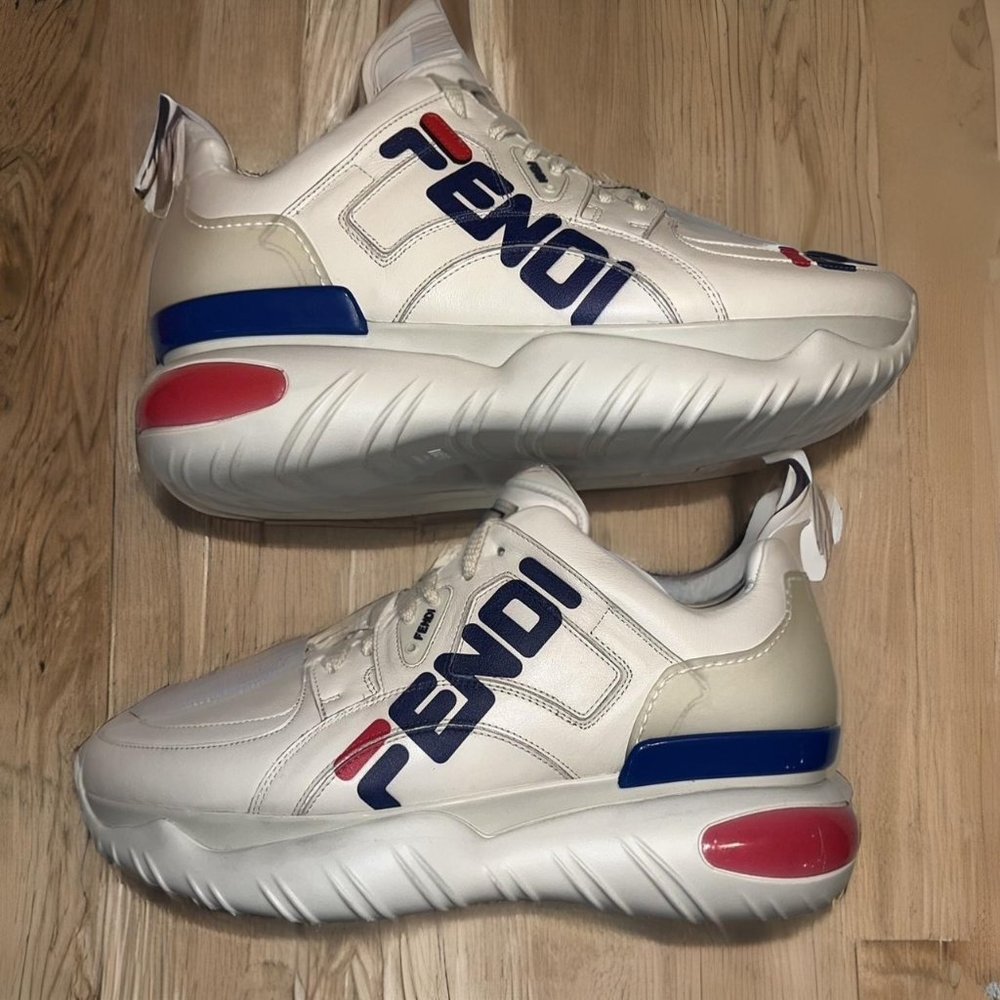 VNDS EUC Fendi x Fila Mania Logo Preowned Mens Shoes SZ 9 EU NO BOX